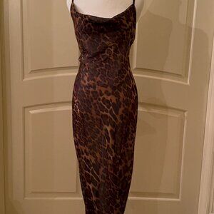 Lulus Women's Brown Leopard Print Cowl Neck Tie Back Sleeveless Maxi Dress Sz S